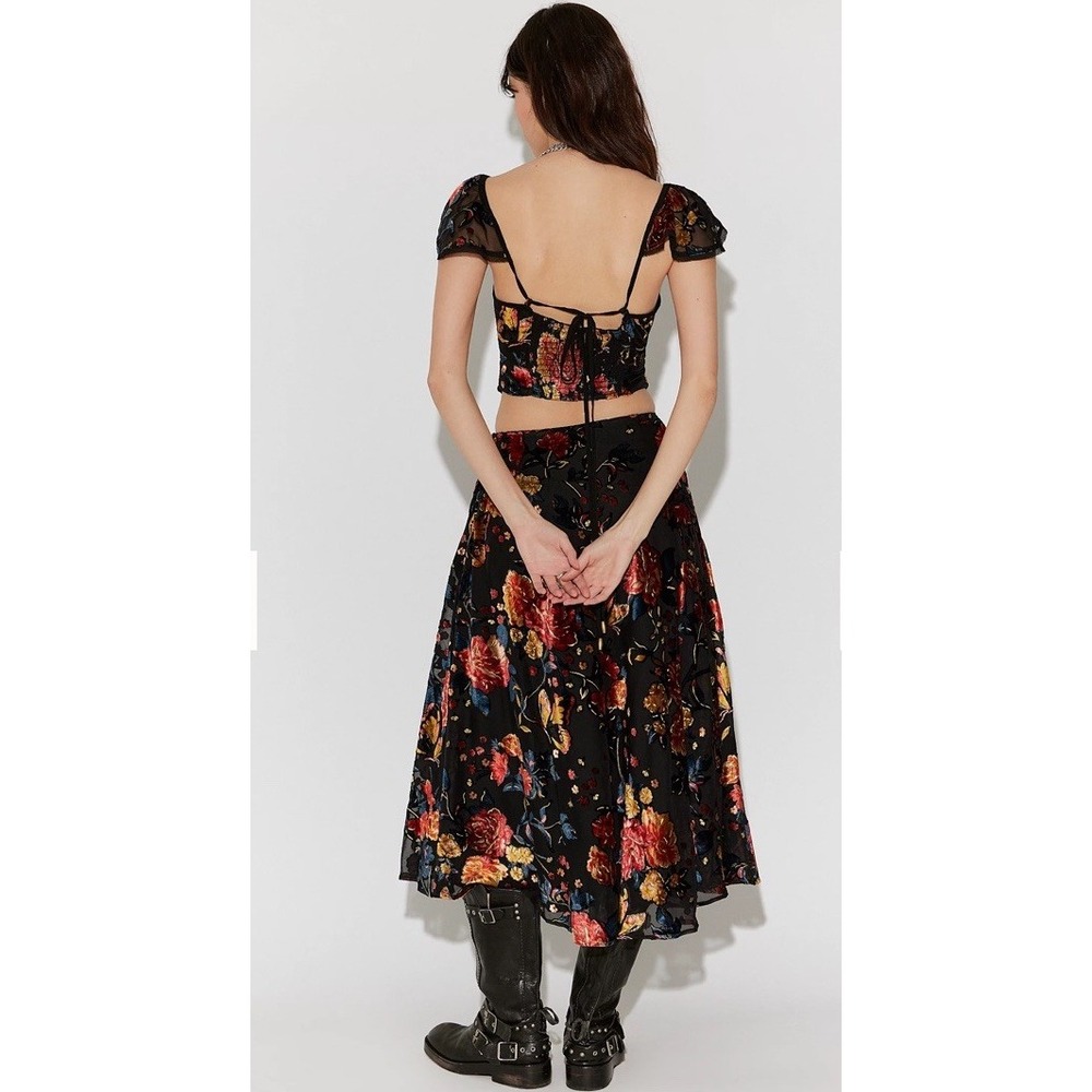 Free People Electra Heart Midi Skirt Burnout Velvet Elegant A-Line Floral Size M - Picture 3 of 13